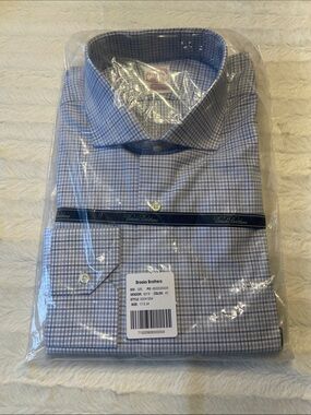 Brooks Brothers Light Blue and White Windowpane Dress Shirt, unopened with tags.